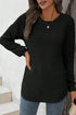 Ribbed Texture Round Neck Drop Shoulder Rounded Hem Knit Top